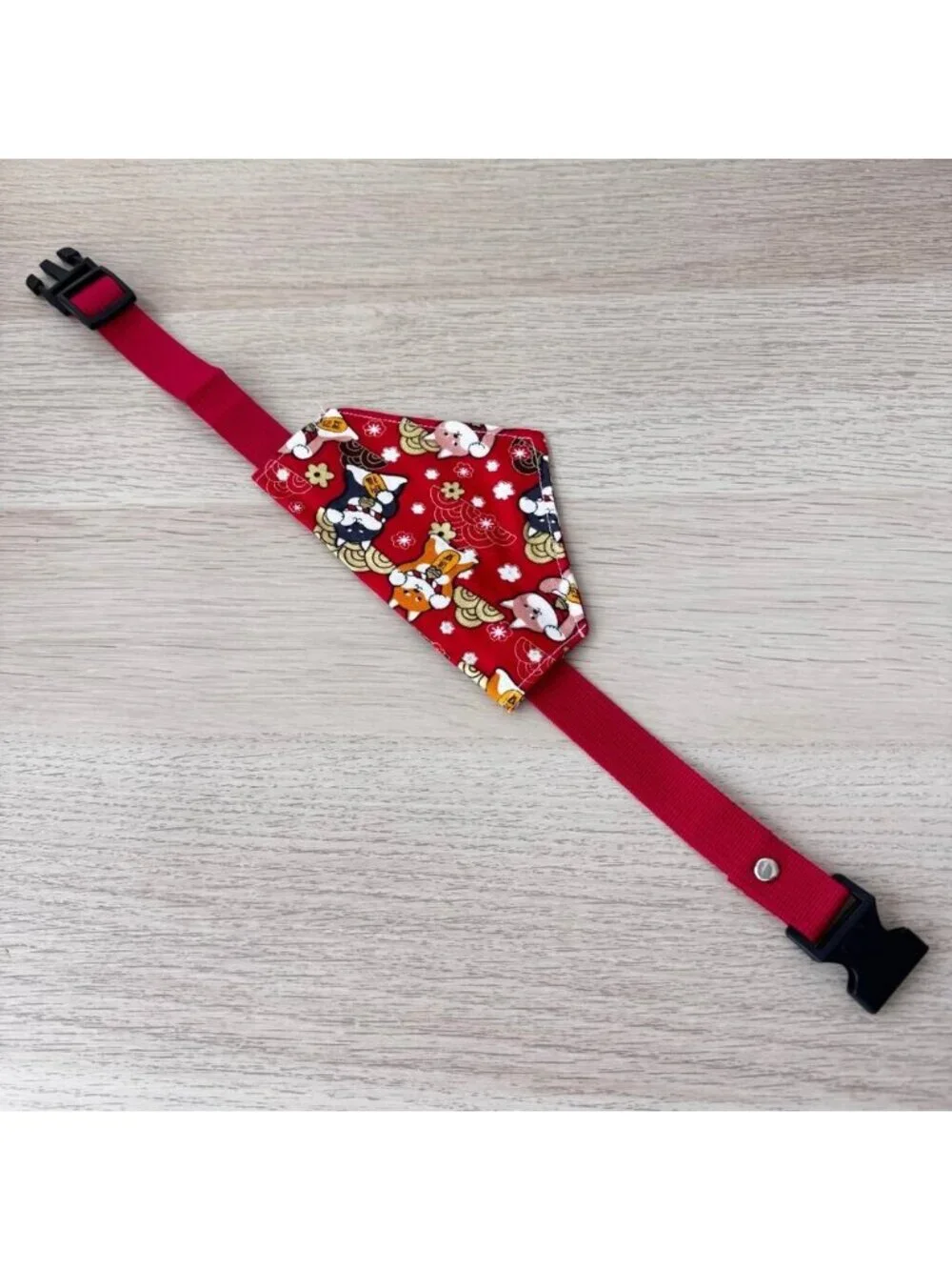 Japanese Fortune Dog Bandana Collar Adjustable Pet Bandana Red Size M